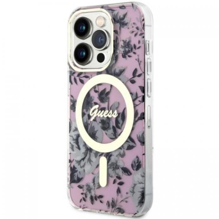 Guess - Guess iPhone 14 Pro Mobilskal MagSafe Flower - Rosa