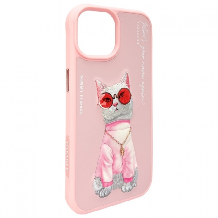 NIMMY - Nimmy iPhone 15 Mobilskal Glasses Cool Cat - Rosa