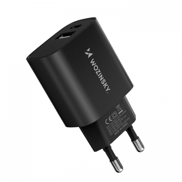 Wozinsky - Wozinsky USB-A USB-C 20W Vggladdare - Svart