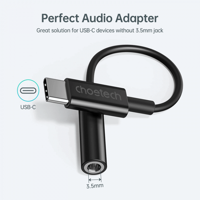 Choetech - Choetech AUX003 USB-C/DC 3.5 mm Ljudadapter - Svart