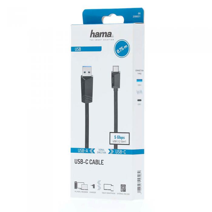 Hama - Hama USB-C till USB-A kabel USB 3.2 5 Gbit/s 0.75m - Svart