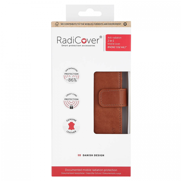 Radicover - Radicover iPhone 14 Plnboksfodral Strlningsskydd 2-i-1 - Brun