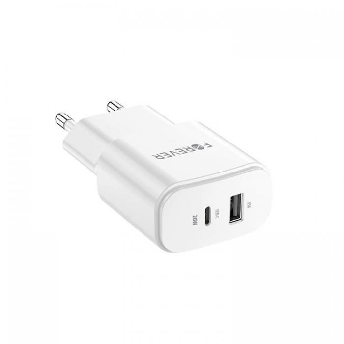 Forever - Forever Vggladdare 1x USB-C 1x USB 20W - Vit