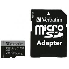 Verbatim - Verbatim Minneskort microSD 512GB Med Adapter Pro U3 - Svart