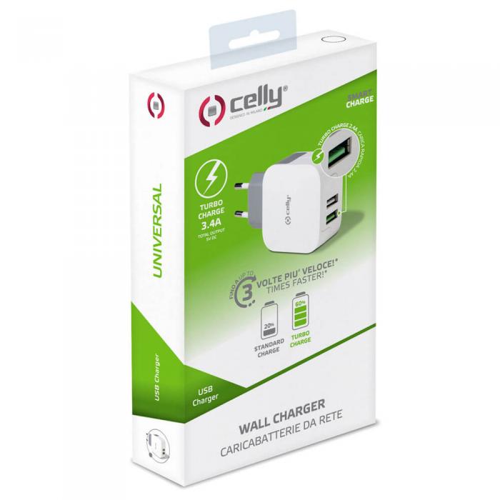 Celly - Celly USB-laddare 2xUSB 3 4A (17W)