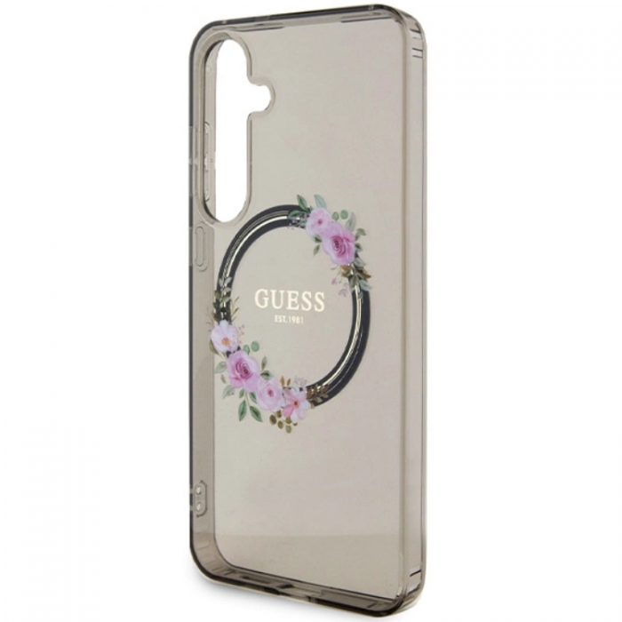 Guess - Guess Galaxy S24 Mobilskal Magsafe IML Flowers Wreath - Svart