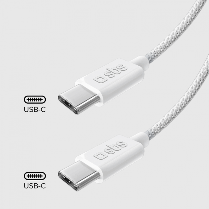 SBS - SBS USB-C - USB-C Kabel 1.5m 60W Braided - Vit