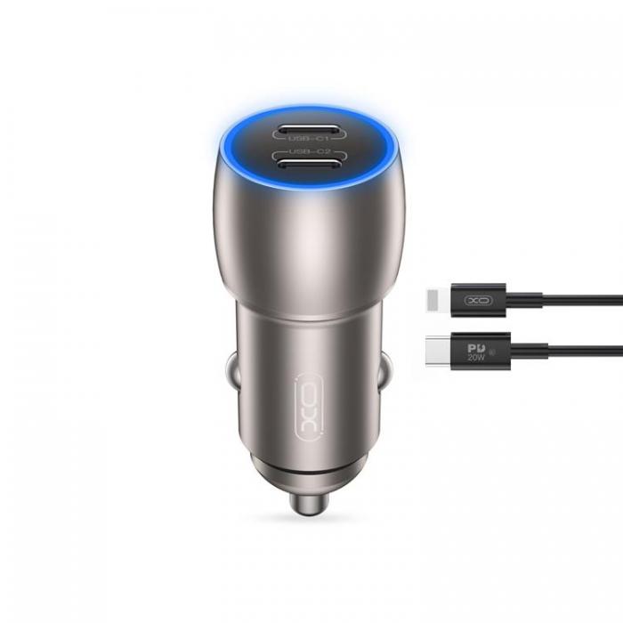 XO - XO Billaddare 2x USB-C 40W + Lightning Kabel CC51 - Gr