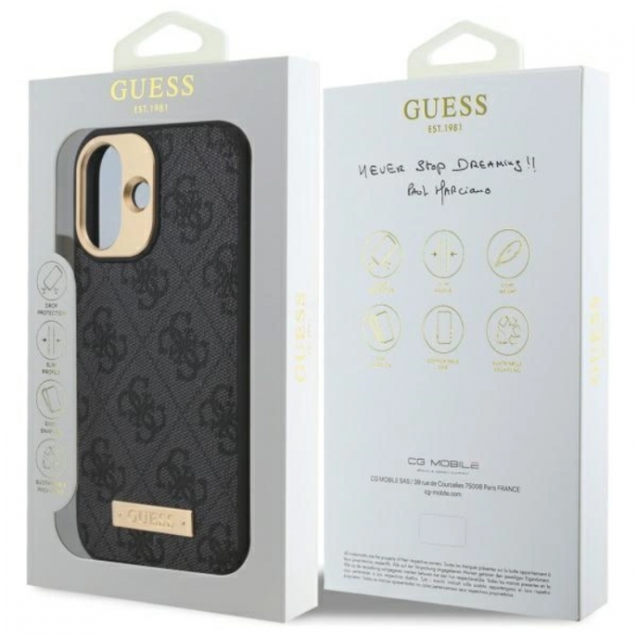 Guess - Guess iPhone 16 Plus Mobilskal MagSafe 4G Logo Plate - Svart