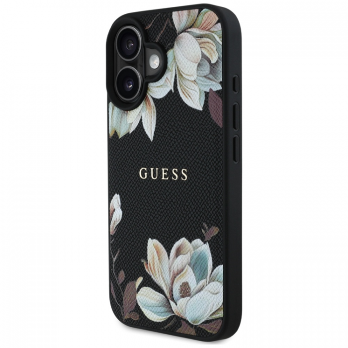 Guess - Guess iPhone 16 Mobilskal Magsafe Flower Pattern - Svart