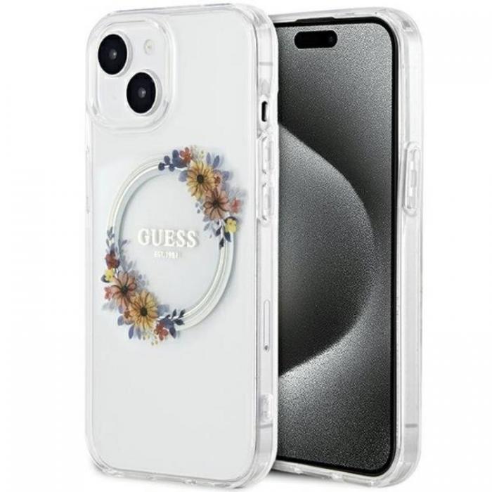 Guess - Guess iPhone 15 Mobilskal Magsafe IML Flowers Wreatch