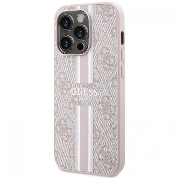 Guess - Guess iPhone 15 Pro Max Mobilskal Magsafe Printed Stripes - Rosa