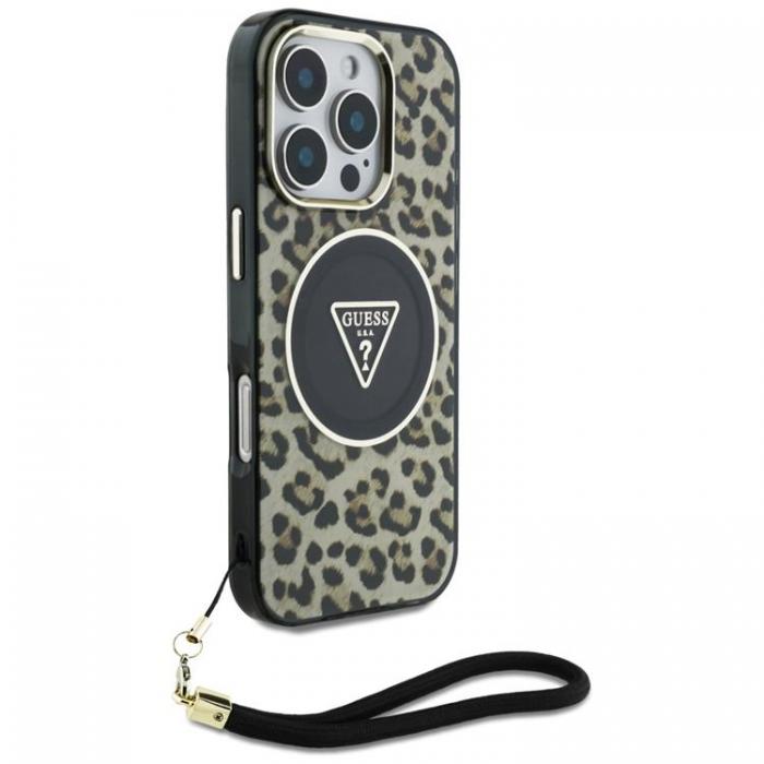 Guess - Guess iPhone 16 Pro Mobilskal MagSafe IML Leopard Triangle Strap - Brun