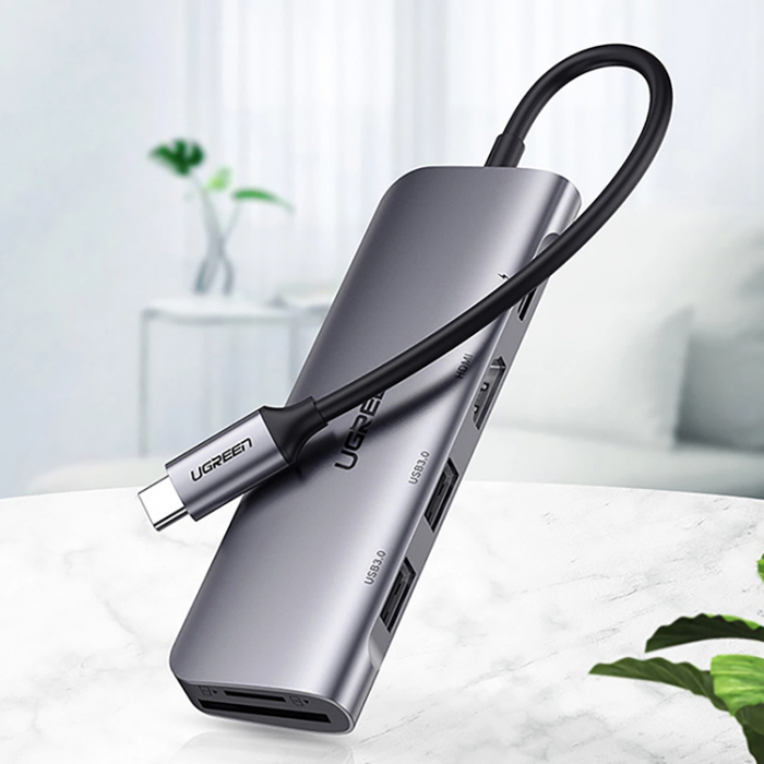 Ugreen - Ugreen 6in1 HUB USB-C Till USB-C, HDMI, SD/TF Kortlsare, 2xUSB-A 3.0