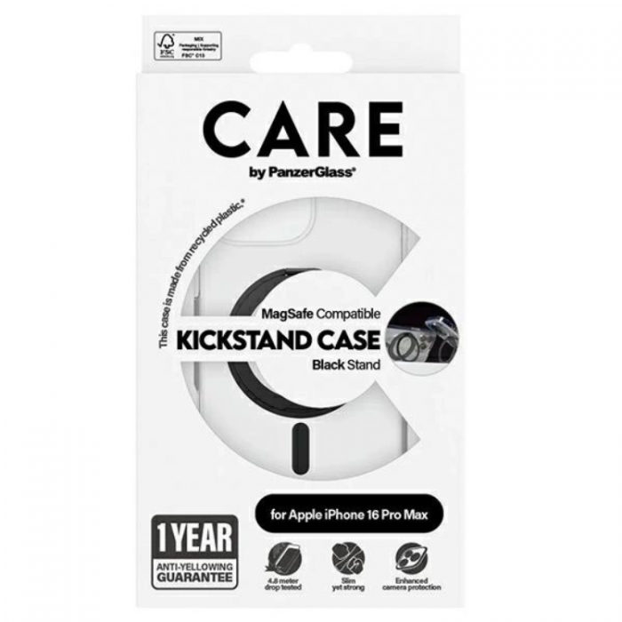 PanzerGlass - CARE By PanzerGlass iPhone 16 Pro Max Mobilskal MagSafe Kickstand - Svart