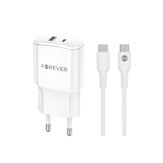 Maxlife - Forever Väggladdare USB/USB-C 20W med USB-C/USB-C Kabel QC PD