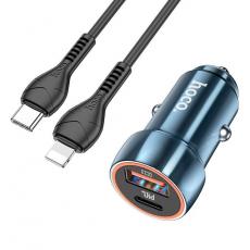 Hoco - Hoco Billaddare 20W USB-A/Typ-C + Kabel Typ-C Till Lightning - Safirblå