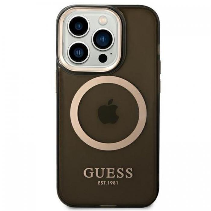 Guess - GUESS iPhone 14 Pro Max Skal Magsafe Gold Outline Translucent - Svart