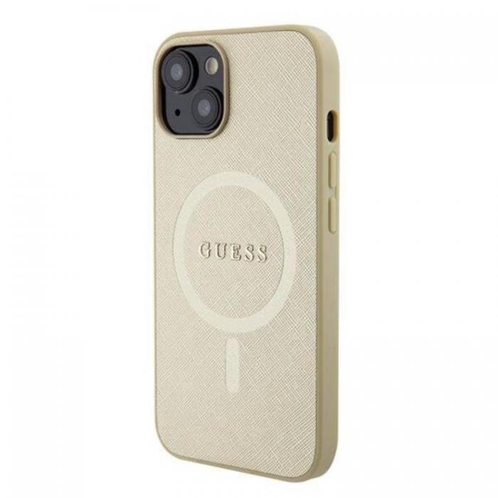 Guess - Guess iPhone 15 Mobilskal Magsafe Saffiano - Guld