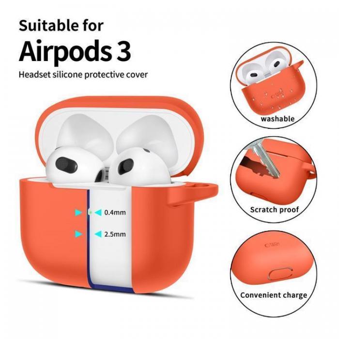 Tech-Protect - Tech-Protect Apple Airpods 3 Skal Silikon Hook - Neon Orange