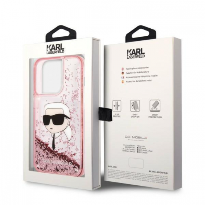 KARL LAGERFELD - Karl Lagerfeld iPhone 14 Pro Max Skal Liquid Glitter Head - Rosa