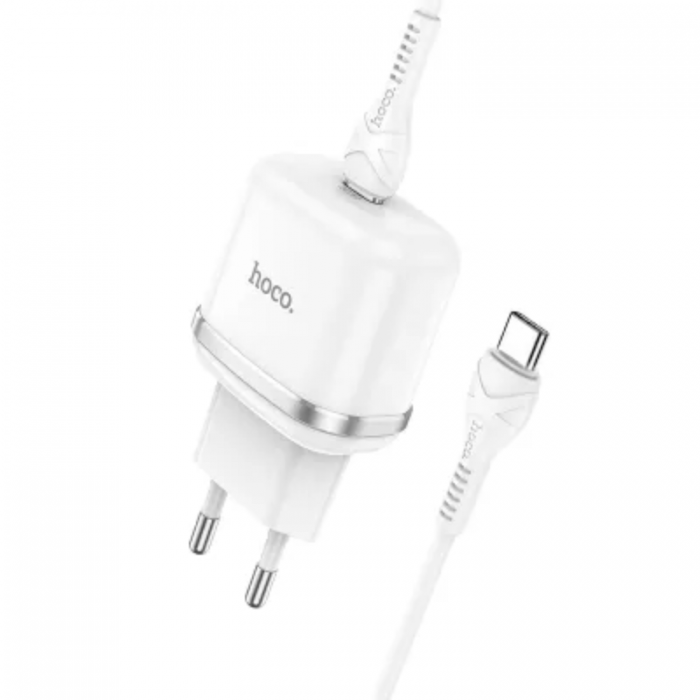 Hoco - Hoco Vggladdare USB-C Med USB C Kabel - Vit