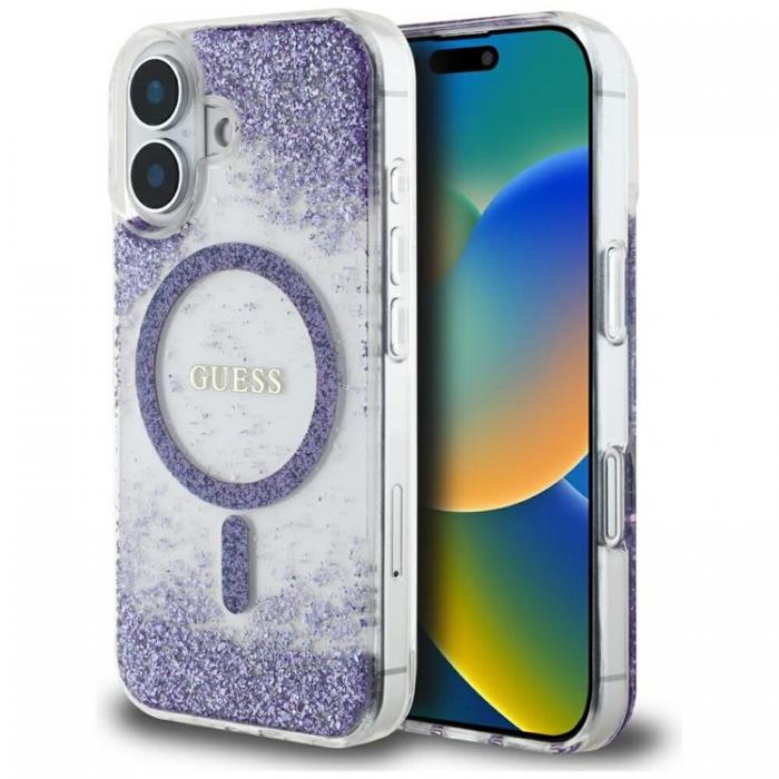 Guess - Guess iPhone 16 Mobilskal MagSafe HC Resin Bottom Glitter - Lila