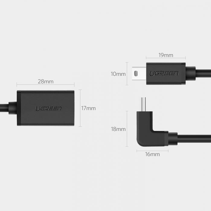 Ugreen - Ugreen Mini USB-B till USB-A OTG Adapter - Svart