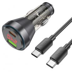 Hoco - Hoco Billaddare USB-C/USB-A Med USB-C Kabel - Svart