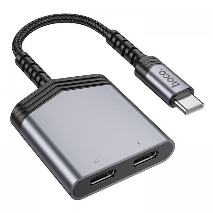 Hoco - HOCO 2in1 USB-C Till 2x USB-C 27W AUX Adapter LS40 - Gr