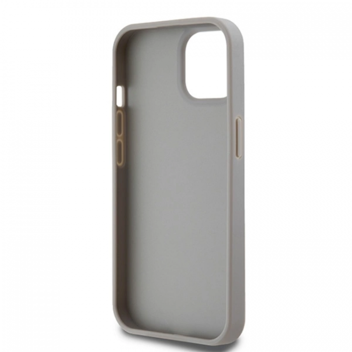 DKNY - DKNY iPhone 15/14/13 Mobilskal Lder Mono Stripe & Metal Logo - Beige