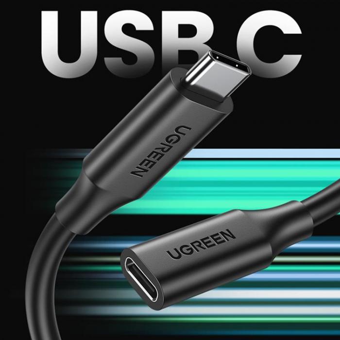 Ugreen - Ugreen Frlngning Kabel USB-C Hane Till USB-C Hona 100W 1m - Svart