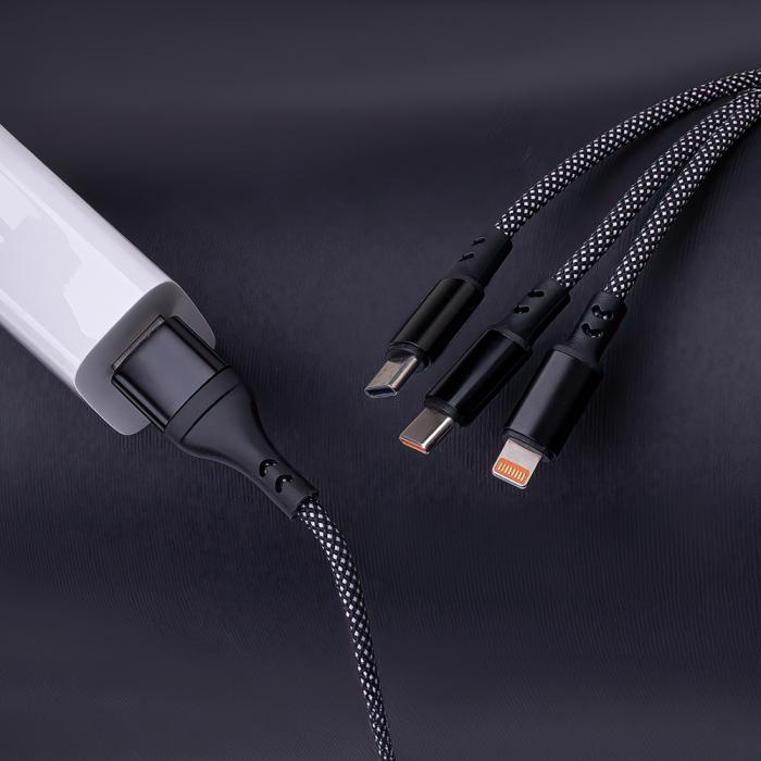 Maxlife - Maxlife 3in1 USB-C/USB-A till 2xUSB-C/Lightning 66W 1m Kabel - Svart