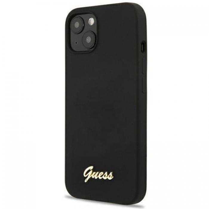 Guess - Guess iPhone 13 Mobilskal Silicone Script Gold Logo - Svart