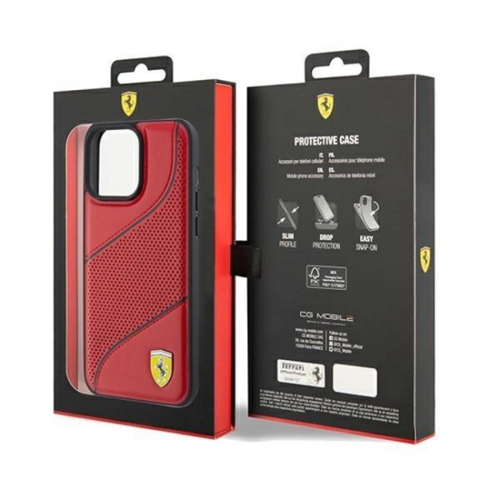 Ferrari - Ferrari iPhone 15 Pro Max Mobilskal Perforated Waves Metal Logo - Rd