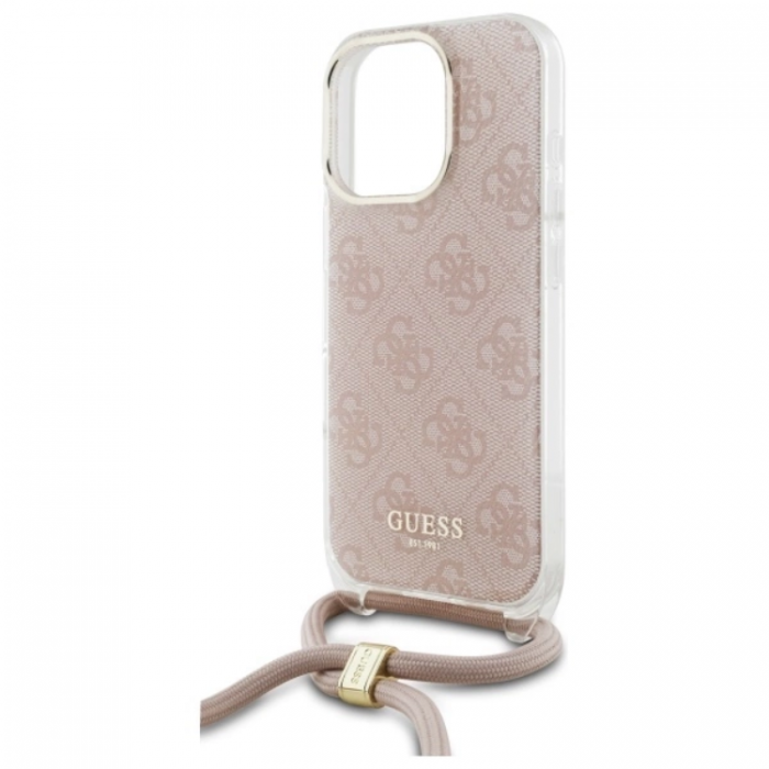 Guess - Guess iPhone 16 Pro Max Mobilskal Crossbody Cord 4G Print - Rosa