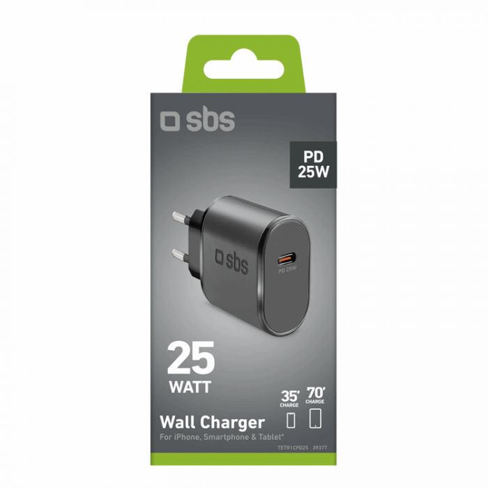 SBS - SBS Snabbladdare 25W USB-C med PD - Svart