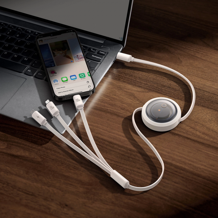 BASEUS - Baseus 3in1 USB-C till USB-C/Lightning/Micro-USB 100W 1.1m Kabel - Vit