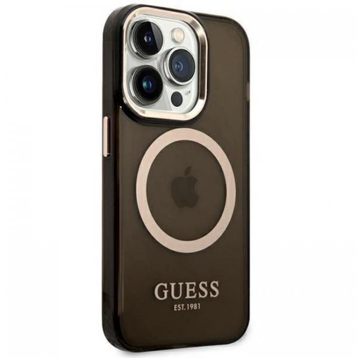 Guess - GUESS iPhone 14 Pro Max Skal Magsafe Gold Outline Translucent - Svart