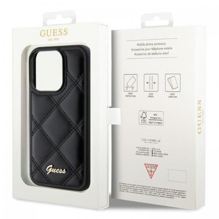 Guess - Guess iPhone 15 Pro Mobilskal Quilted Metal Logo - Svart