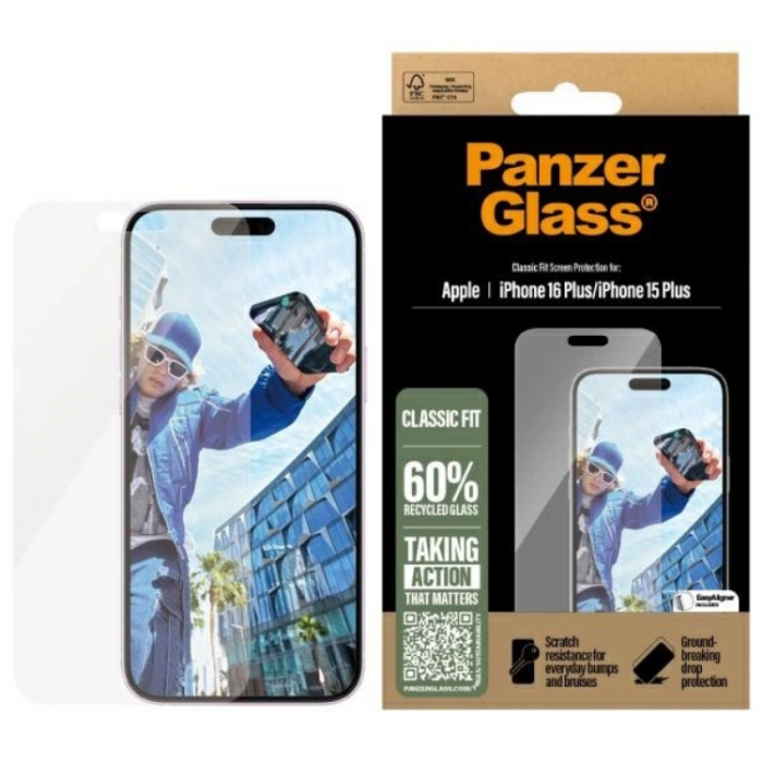 PanzerGlass - PanzerGlass iPhone 16 Plus Hrdat Glas Skrmskydd Classic Fit - Clear