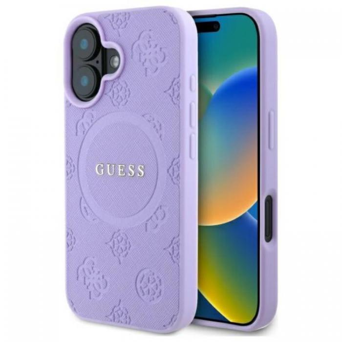 Guess - Guess iPhone 16 Plus Mobilskal Magsafe Saffiano Peony Classic Logo - Lila