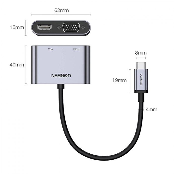 Ugreen - Ugreen USB-C till HDMI/VGA/USB-A/USB-C Adapter - Gr