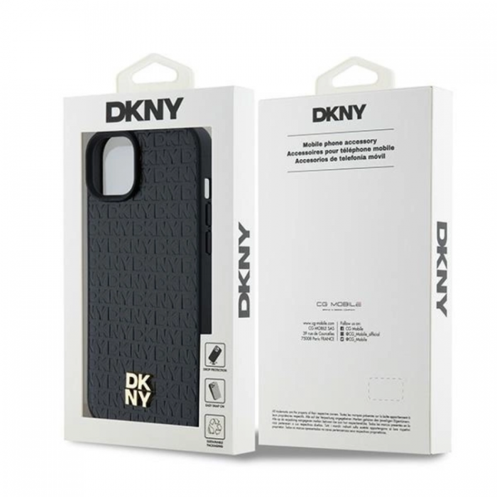 DKNY - DKNY iPhone 15/14 Plus Mobilskal Magsafe Lder Pattern Metal Logo