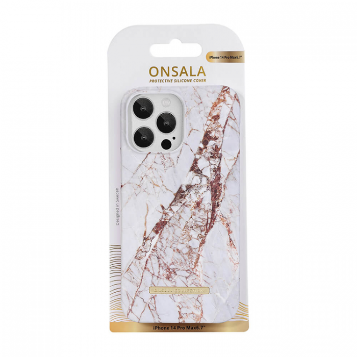 Onsala - ONSALA iPhone 14 Pro Skal Rhino Marble - Vit