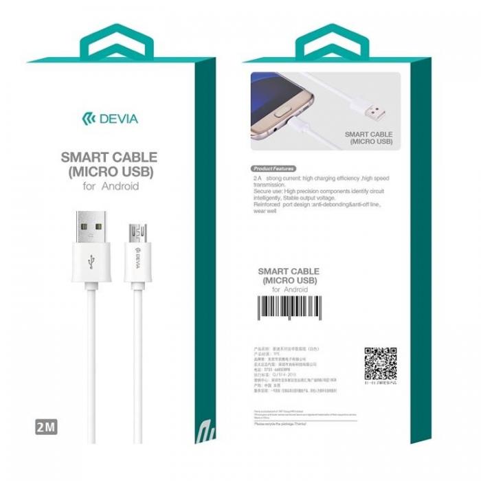 Devia - Devia USB Till MicroUSB 2m Kabel 2.1A Smart EC065 - Vit