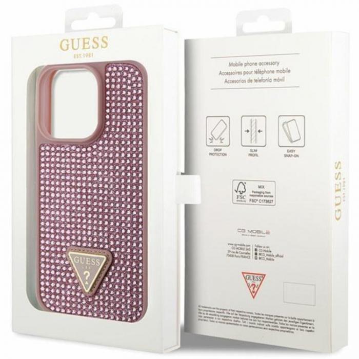 Guess - Guess iPhone 14 Pro Mobilskal Rhinestone Triangle - Rosa