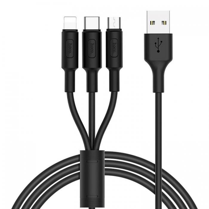 Hoco - Hoco 3in1 USB-A till USB-C, Lightning, microUSB kabel X25 1m