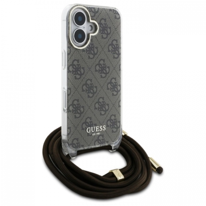 Guess - Guess iPhone 16 Mobilskal Crossbody Cord 4G Print - Brun