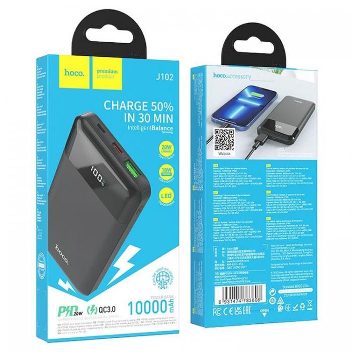 Hoco - Hoco Powerbank 10000 mAh 20W PD QC3.0 3A J102 - Svart